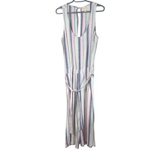Cloth & Stone Striped Blue‎ Pink Open Back Linen Blend Jumpsuit Size Medium